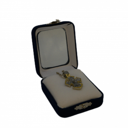 Cruciuliță bicolora in cutie de catifea - albastra