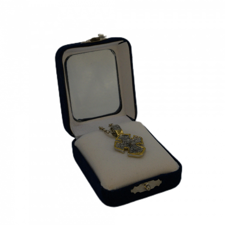 Cruciuliță bicolora in cutie de catifea - albastra