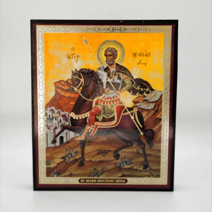 Icoană Litografiată cu Sfântul mare Mucenic Mina – Mică