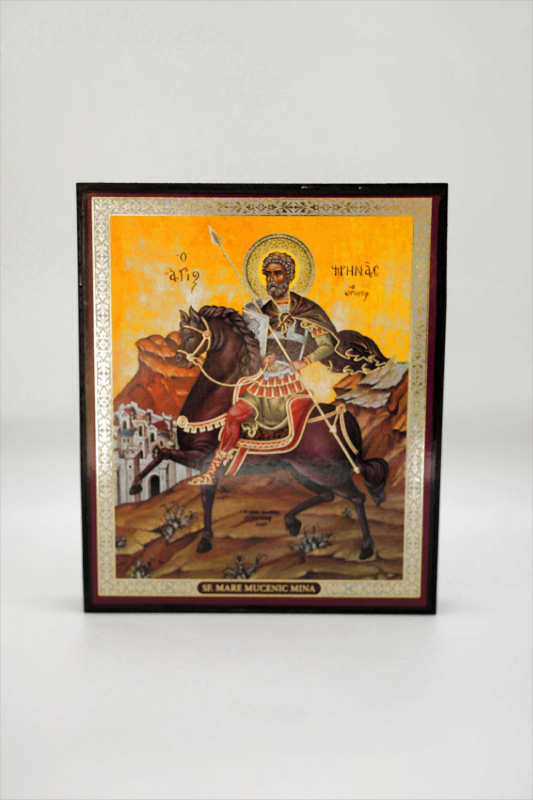 Icoană Litografiată cu Sfântul mare Mucenic Mina – Mică