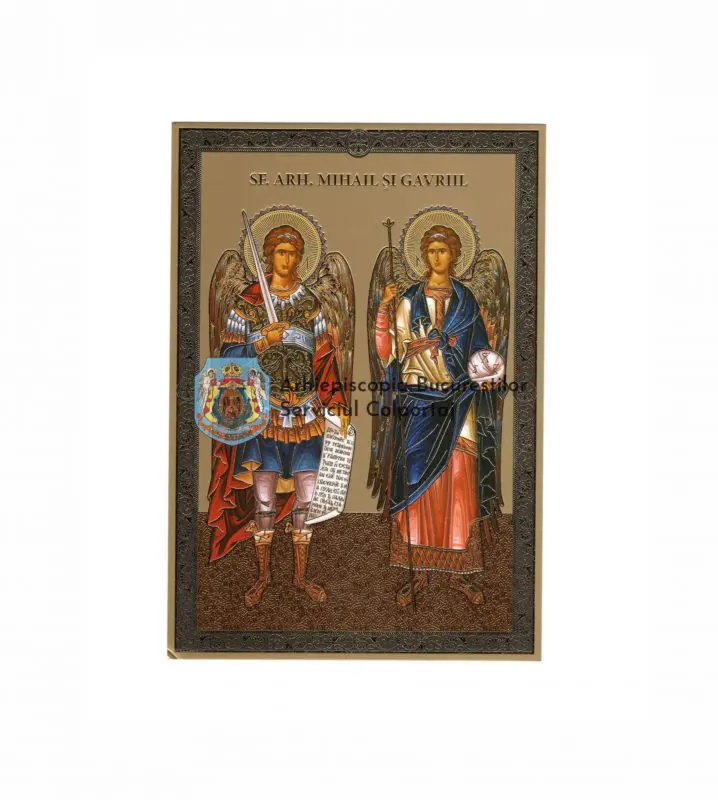 Icoană bizantină cu Sfinții Mihail și Gavril Mica 16 x 12 cm