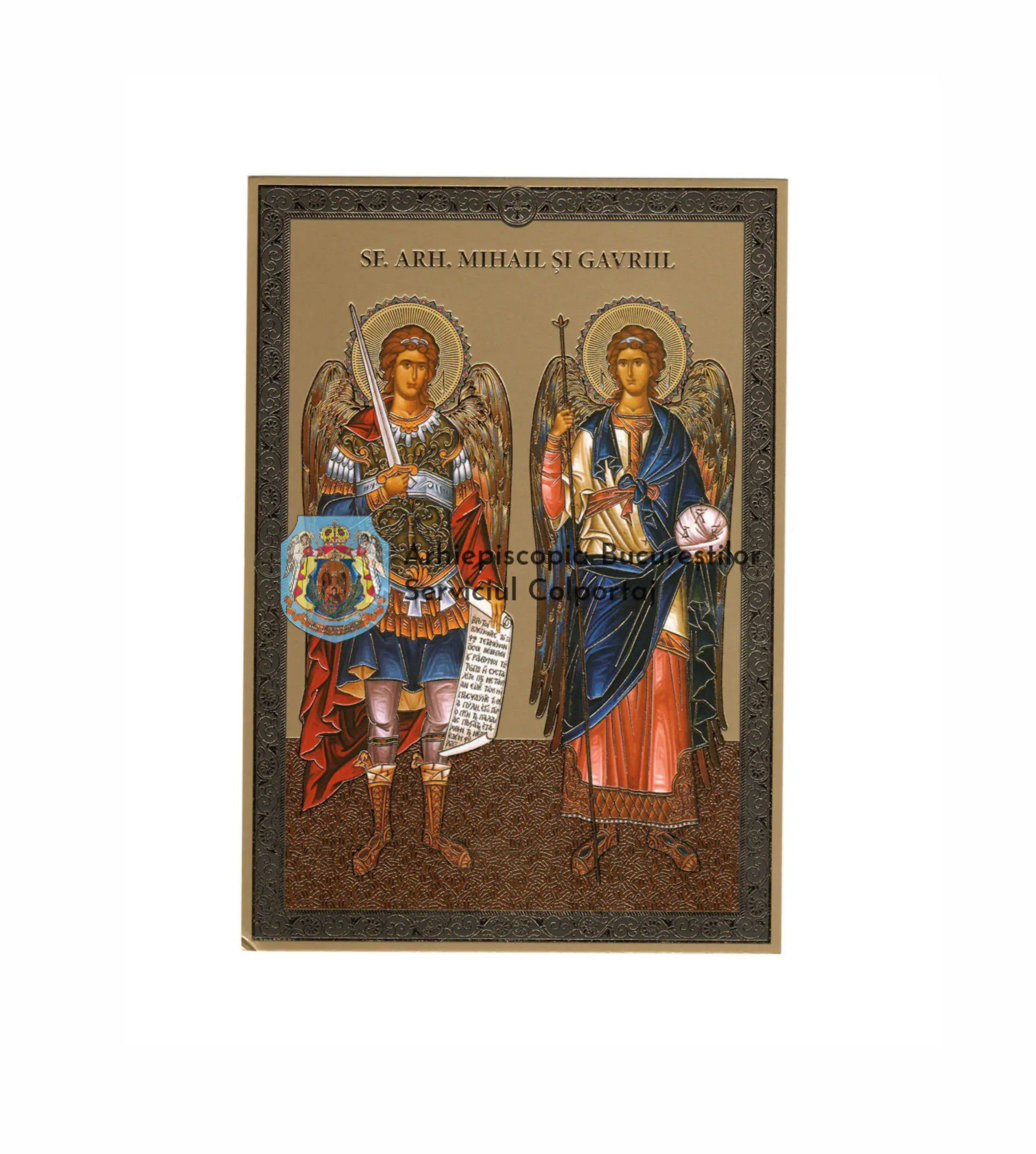 Icoană bizantină cu Sfinții Mihail și Gavril Mica 16 x 12 cm Icoană bizantină cu Sfinții Mihail și Gavril Mica 16 x 12 cm