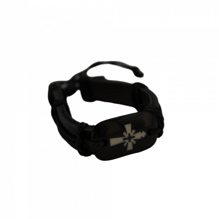 Pulsera de cuero con medallón negro - Accesorio religioso sagrado