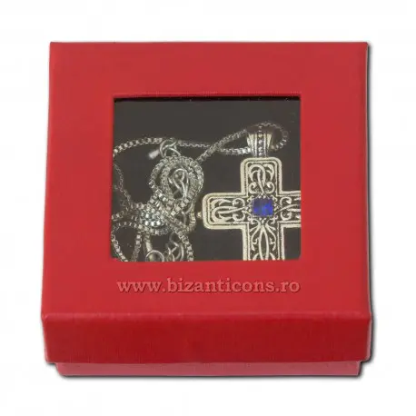 Colier și cruce de metal - piatra albastră Colier cu Cruce din Metal – Piatra Albastră, Produs Ortodox Românesc - imagine 1