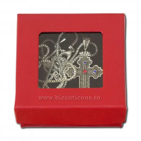 Colier și cruce de metal - piatra roșie Colier cu Cruce din Metal Piatra Roșie, Sfintita - imagine 1