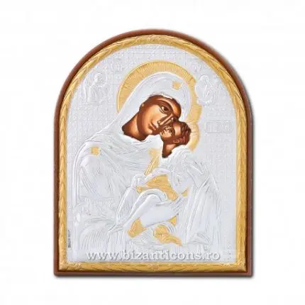 Icoană Argintată Maica Domnului „Dulcea Sărutare” – 11 x 9 cm, Sfințită