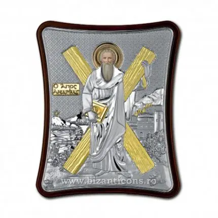 Icoană Argintată Sfântul Apostol Andrei – 10x7 cm, Sfințită