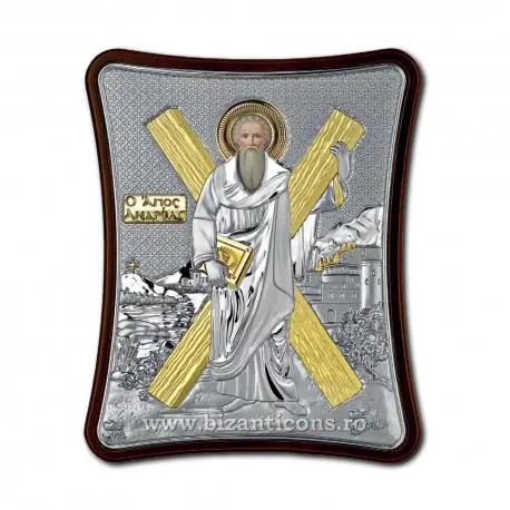 Icoană Argintată Sfântul Apostol Andrei – 10x7 cm, Produs Ortodox Sfințit Icoană Argintată Sfântul Apostol Andrei – 10x7 cm, Sfințită