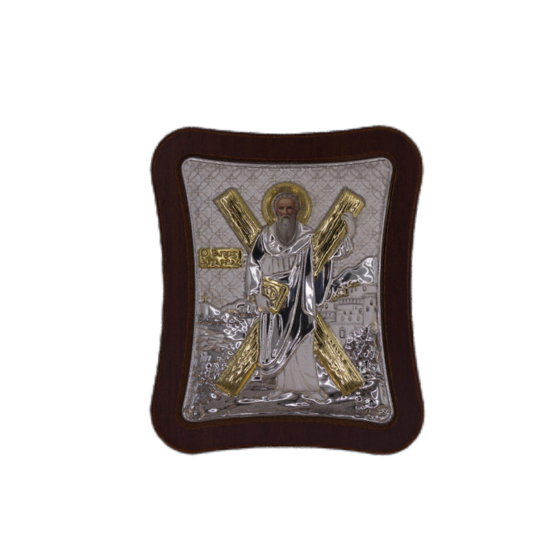 Icoană Argintată Sfântul Apostol Andrei – 10x7 cm, Sfințită