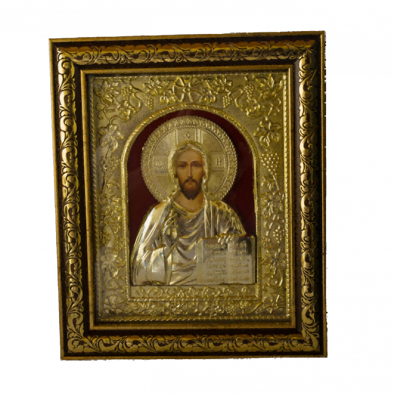 Icoană Aurie în Ramă – Iisus Hristos Binecuvantand, 15 x 25 cm, Sfințită