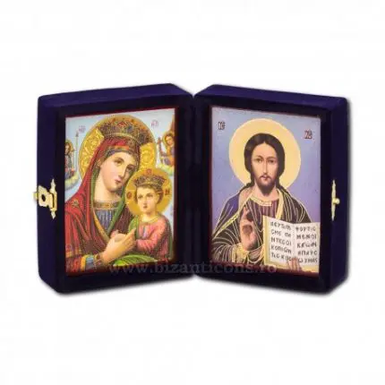Icoană Diptică Maica Domnului si Iisus – Catifea 7x5 cm, Sfințită