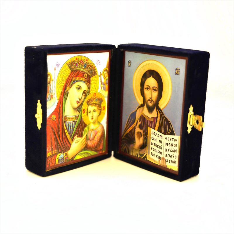 Icoană Diptică Maica Domnului si Iisus – Catifea 7x5 cm, Sfințită