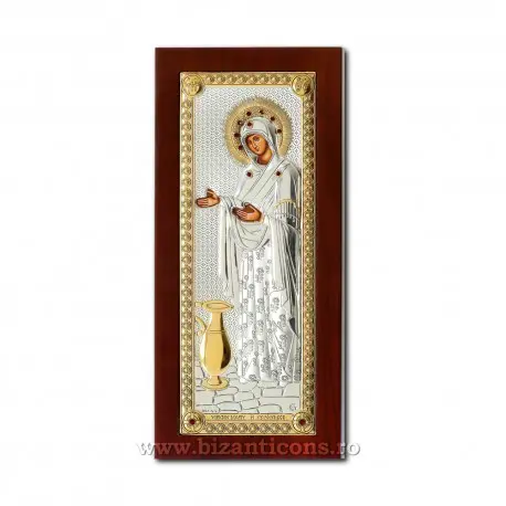 Icoana argintata - Maica Domnului Gerontissa - Sporul casei 5x9 cm Icoana argintata Maica Domnului Gerontissa - Sporul casei 5 x 9 cm - imagine 1
