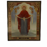 Icoană pe Lemn – Acoperământul Maicii Domnului, 20×24 cm, Sfințită