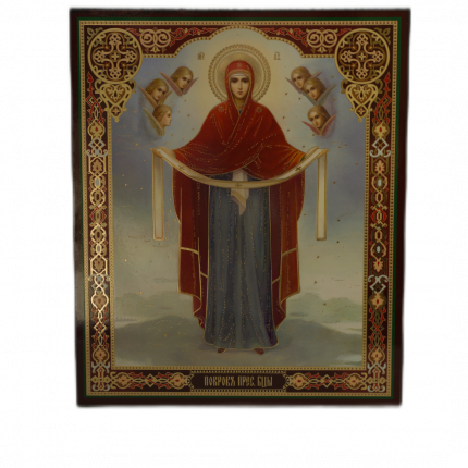 Icoană pe Lemn – Acoperământul Maicii Domnului, 20×24 cm, Sfințită