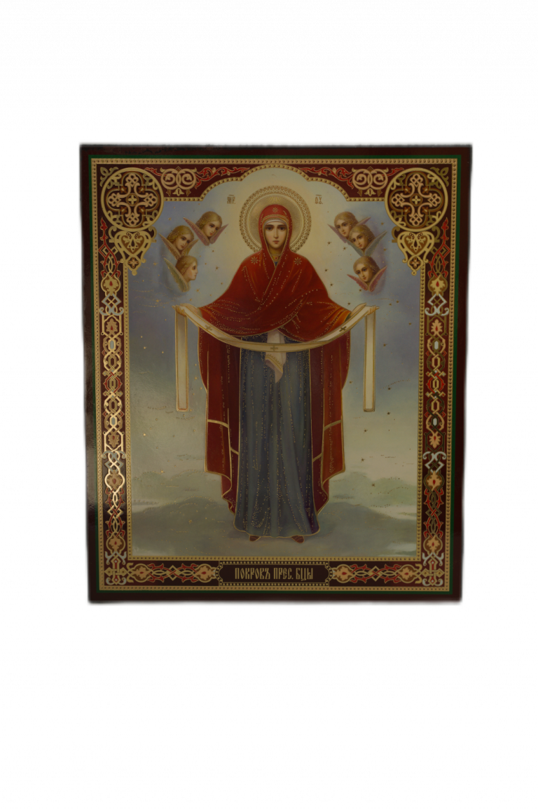 Icoană pe Lemn – Acoperământul Maicii Domnului, 20×24 cm, Sfințită