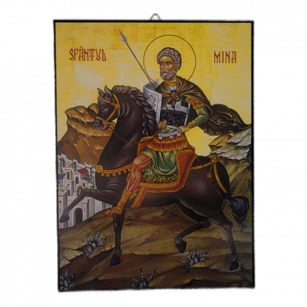 Icoană pe Lemn – Sfântul Mina, 14×19 cm, Sfințita