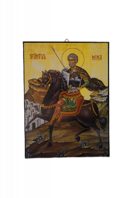 Icono sobre madera - Santa Mina, 14×19 cm, Sagrado