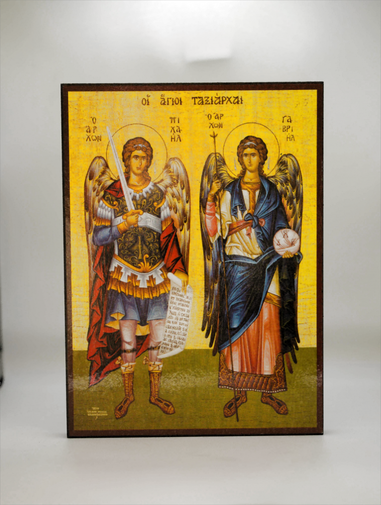 Icoană pe Lemn – Sfinții Arhangheli Mihail și Gavriil, 14×19 cm, Sfințită