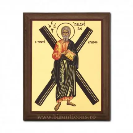 Icoana pe lemn - fond auriu - Sfantul Apostol Andrei - Ocrotitorul Romaniei , 20×15 cm, Sfințită