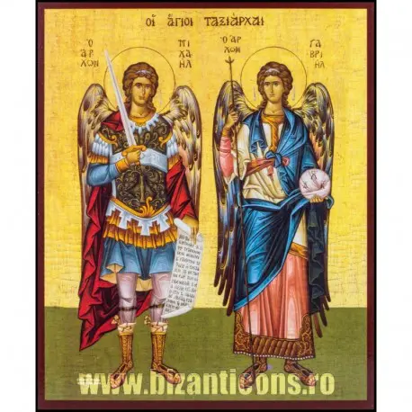 sfintii-arh-mihail-si-gavriil Icoană pe Lemn – Sfinții Arhangheli Mihail și Gavriil, 14×19 cm, Sfințită - imagine 1