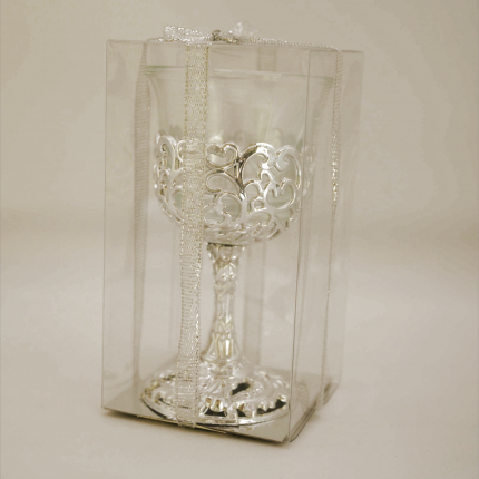 Candelă de masă simpla argintie 12 x 6 cm