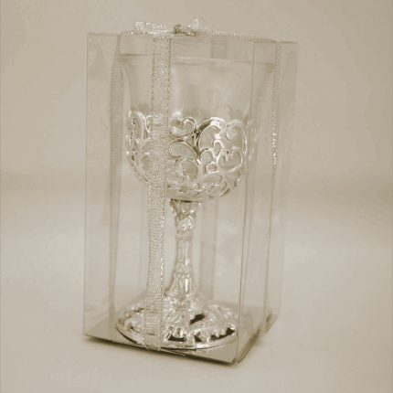 Candelă de masă simpla argintie 12 x 6 cm