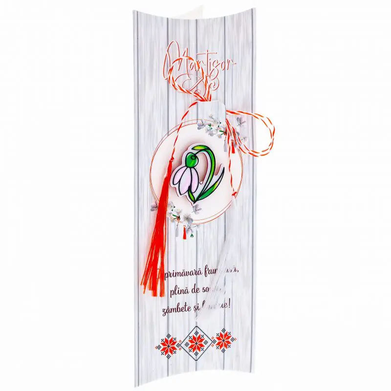 Martisor brosa ghiocel cu punguta cadou si mesaj personalizat