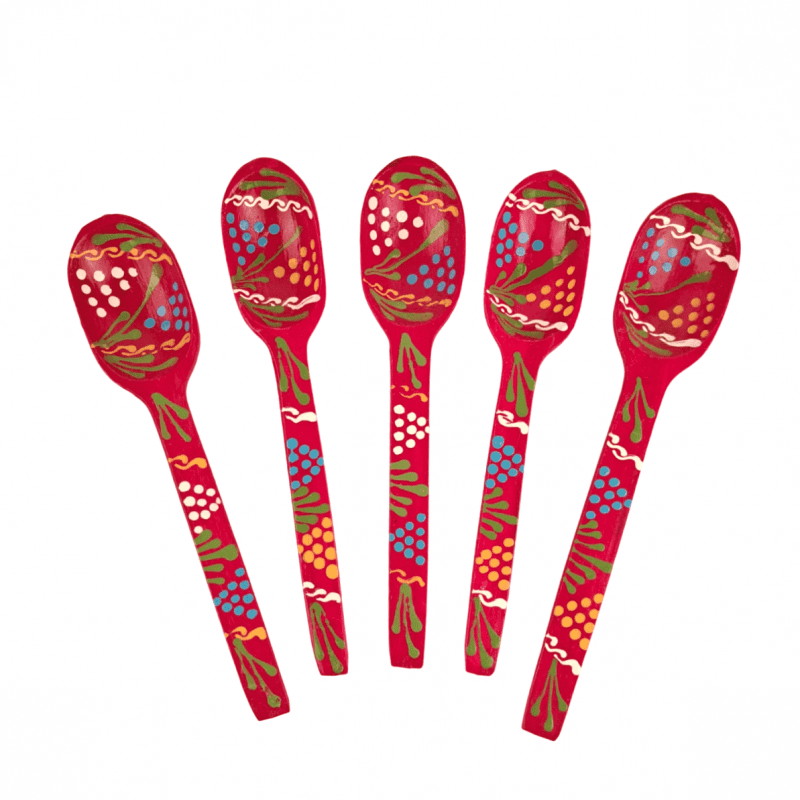 Cuchara de madera pintada a mano Color rojo