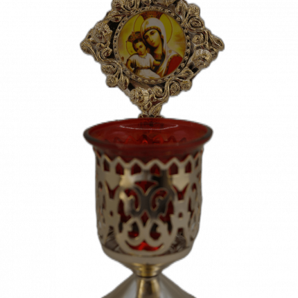 Pequeña Vela de Mesa Roja Virgen con el Niño