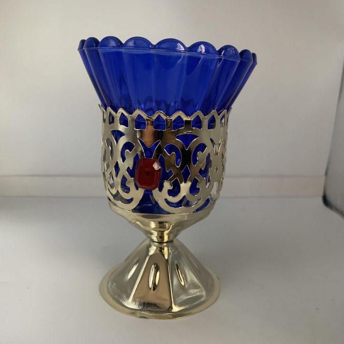 Candelă de masă cu piatră roşie 12 x 6 cm - Imagen 1