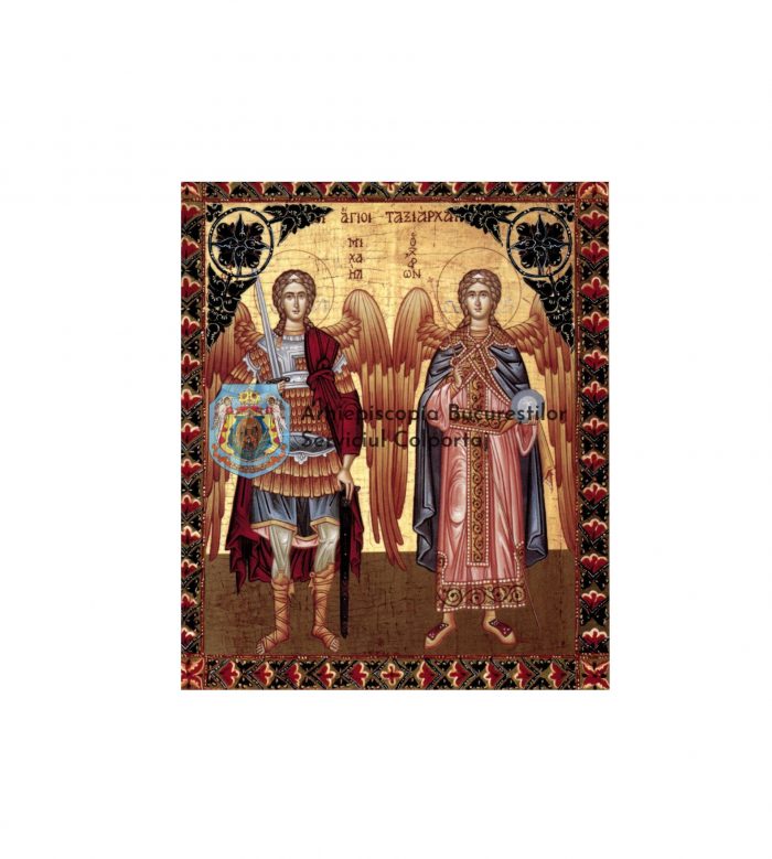 Icoană bizantină cu Sfinții Mihail și Gavril 12 x 10 cm