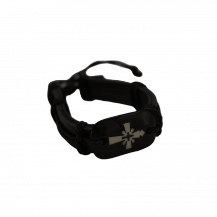 Brățară din Piele cu Medalion Negru – Accesoriu Religios Sfințit