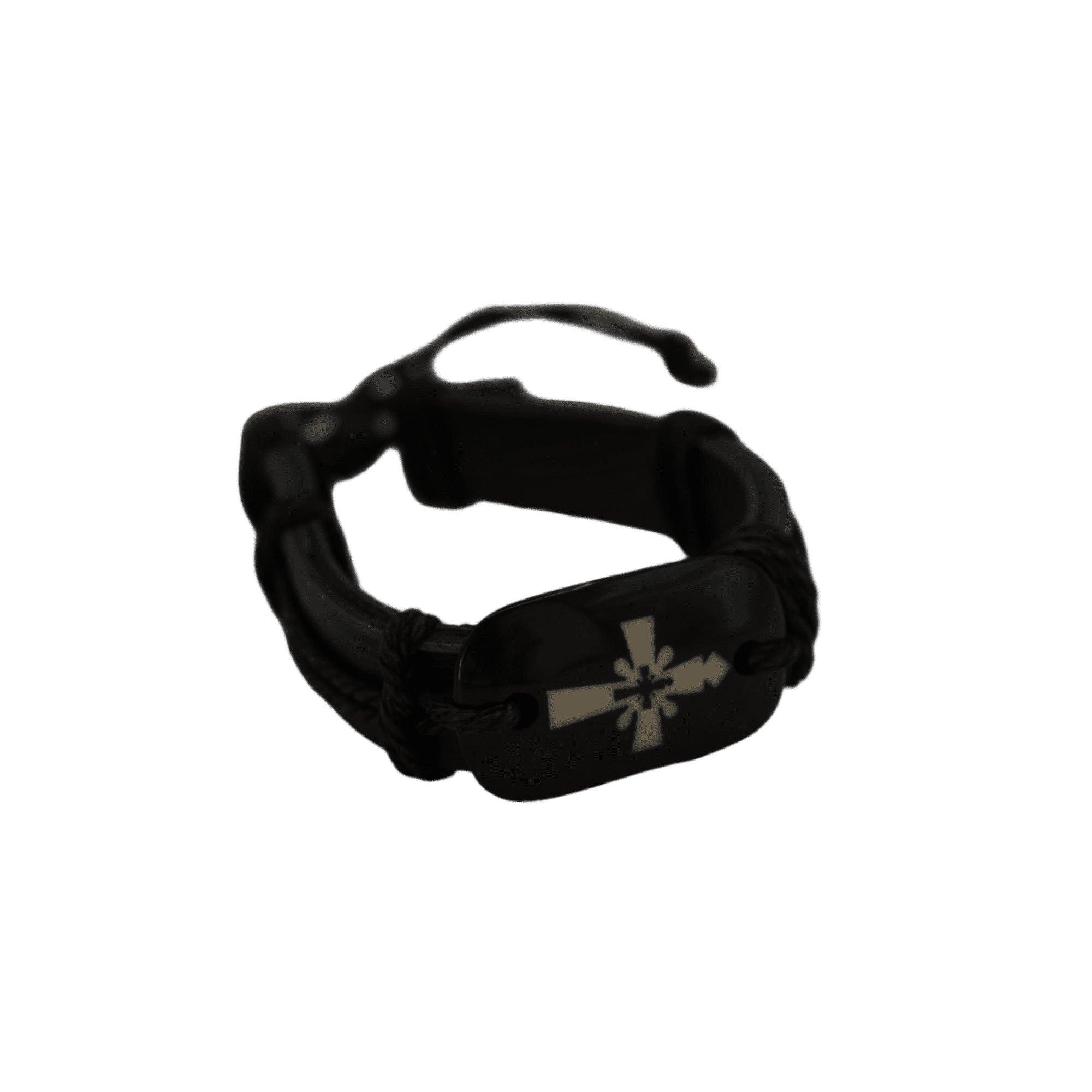 Pulsera de cuero con medallón negro - Accesorio religioso sagrado