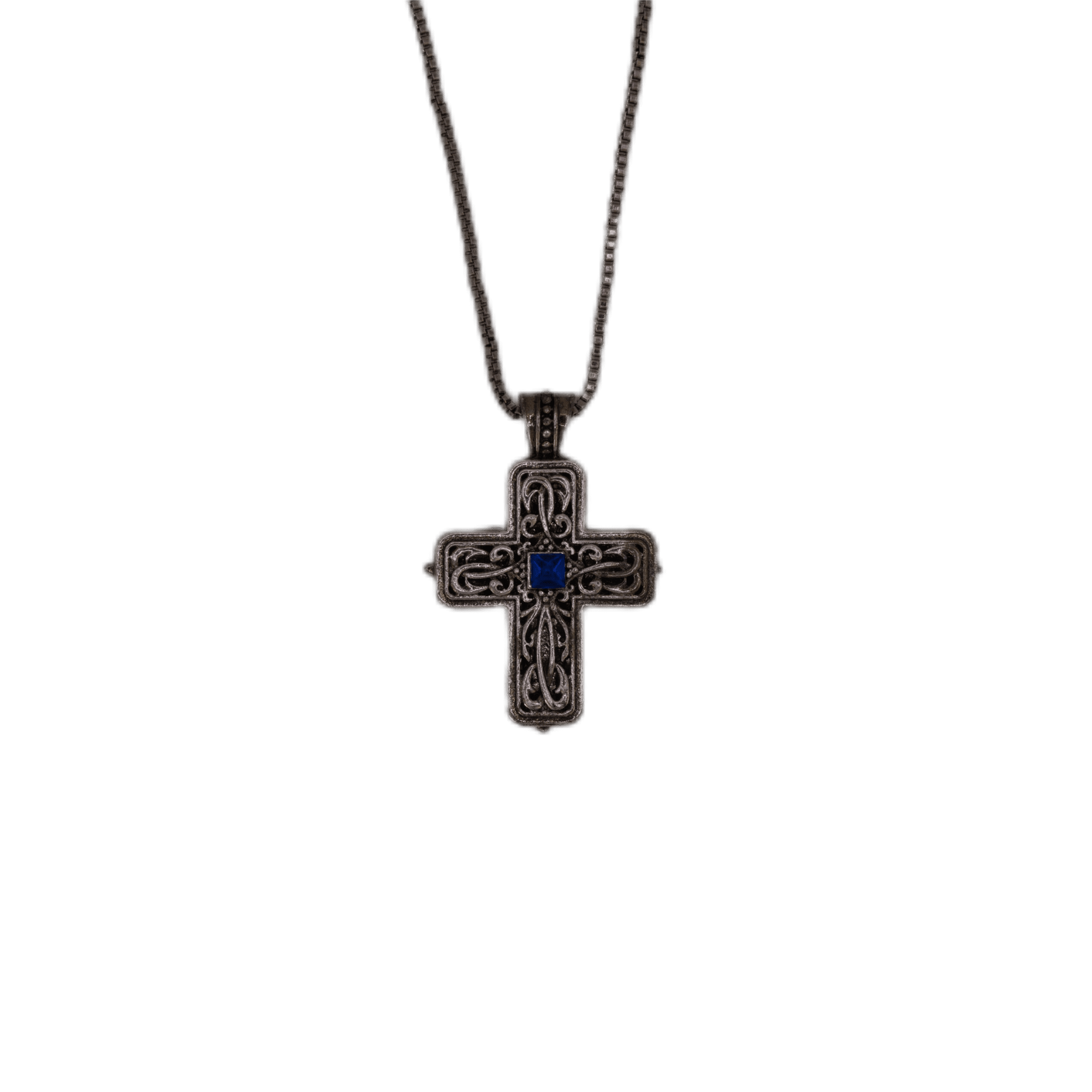 Collar Cruz de Metal - Piedra Azul, Producto Ortodoxo Rumano