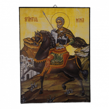 Icoană pe Lemn – Sfântul Mina, 14×19 cm, Sfințita