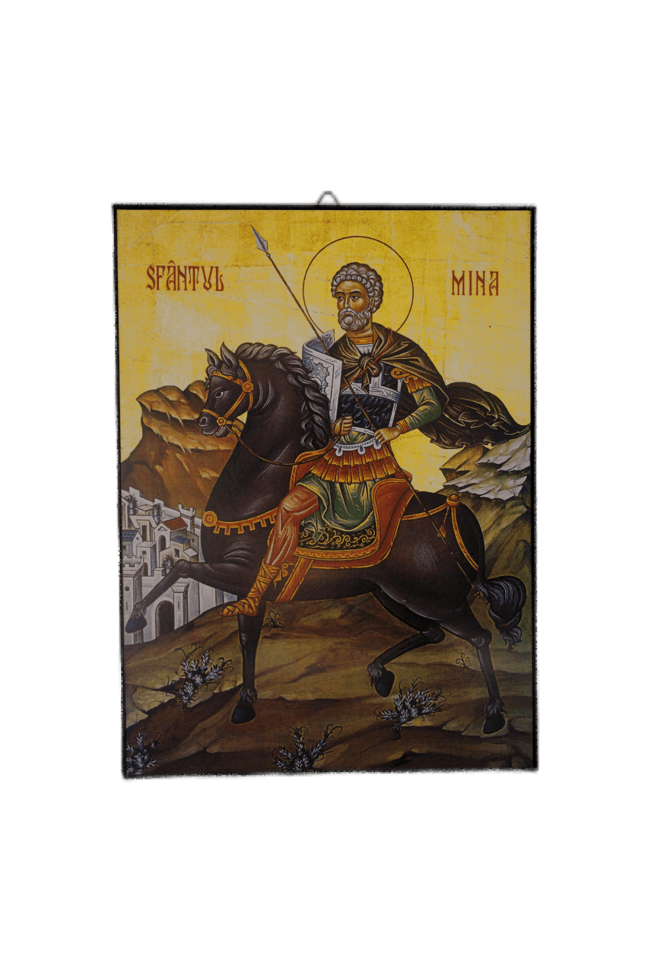 Icoană pe Lemn – Sfântul Mina, 14×19 cm, Sfințita