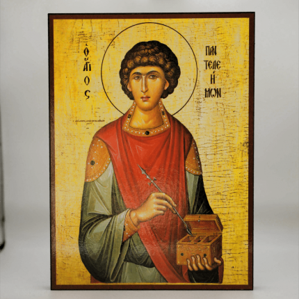 Icono sobre madera - San Panteleimón, 20×24 cm, Gran Sanador, Santificado