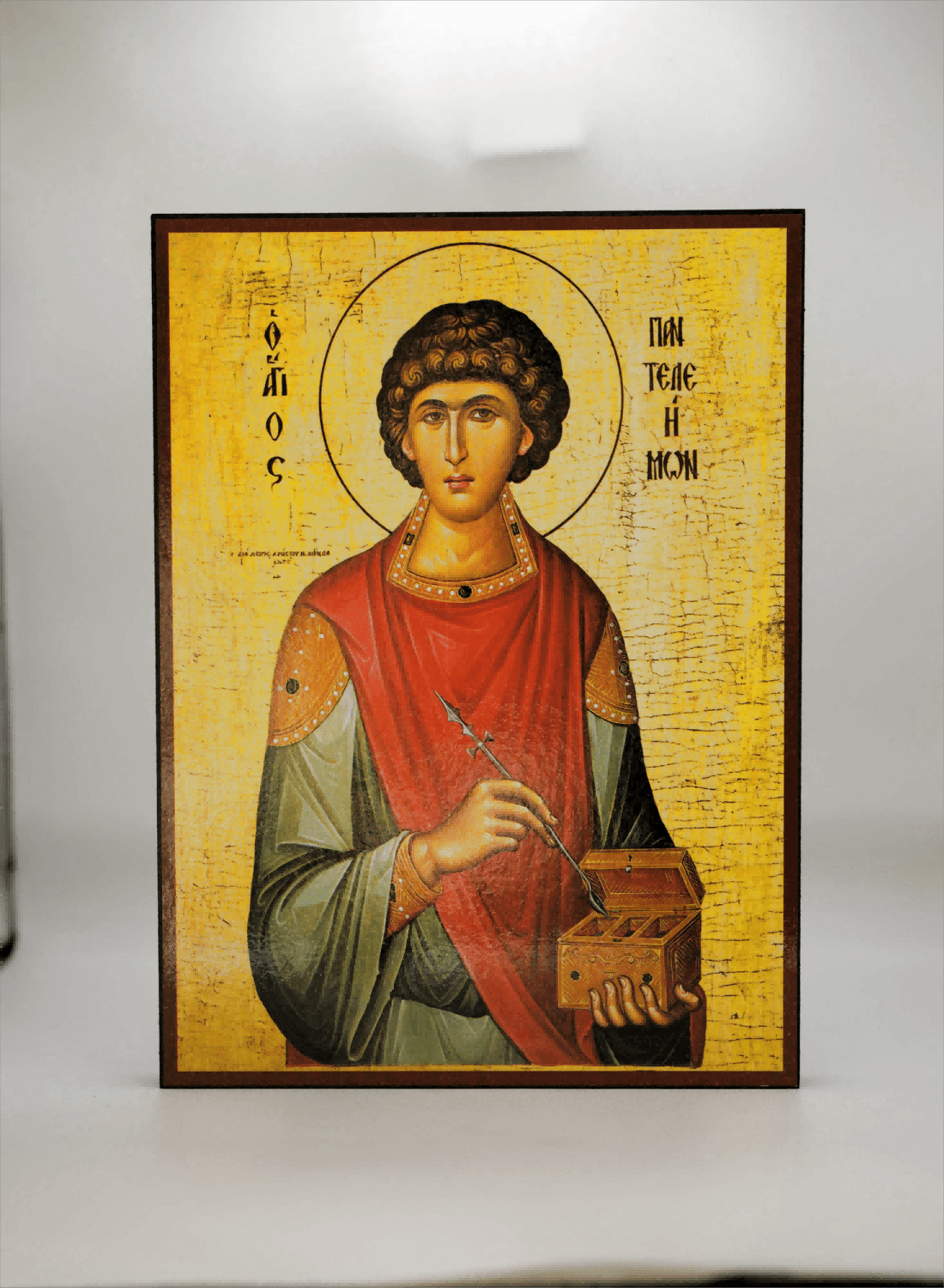 Icono sobre madera - San Panteleimón, 20×24 cm, Gran Sanador, Santificado