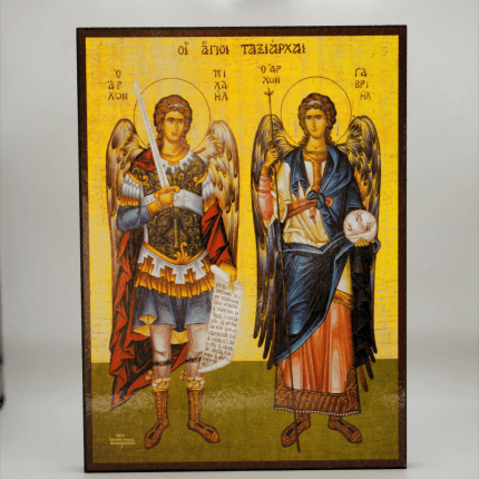 Icoană pe Lemn – Sfinții Arhangheli Mihail și Gavriil, 14×19 cm, Sfințită