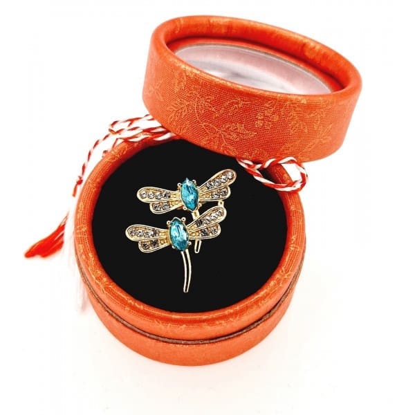Martisor broche Libélulas con cristales en una caja