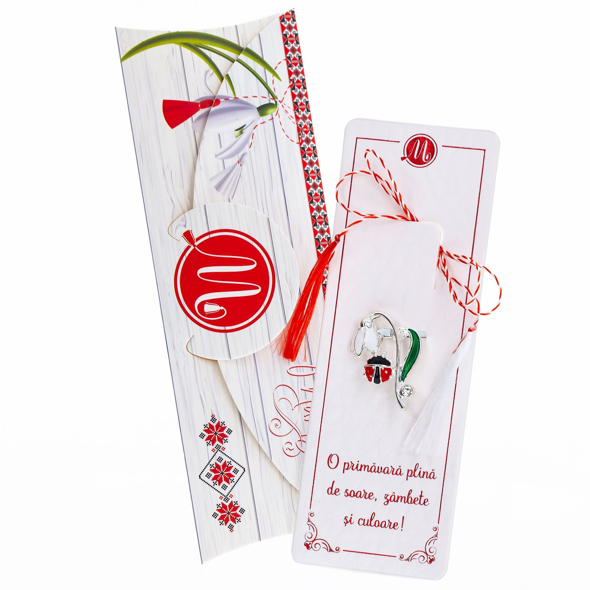 Martisor broche Zalia campanilla y mariquita con bolsita de regalo y mensaje personalizado