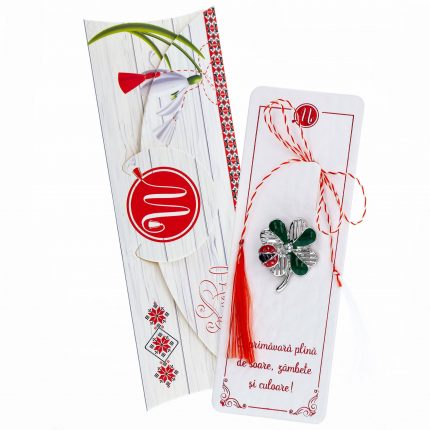 Mărțișor broșă Zalia Trifoi cu Gărgăriță cu punguță cadou și mesaj personalizat