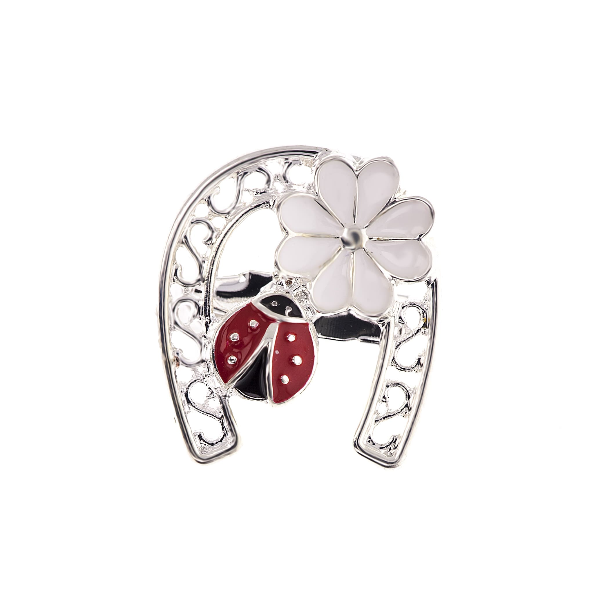 Mărțișor broche herradura con flor y mariquitas con bolsita de regalo y mensaje personalizado 6 Mărțișor broșă potcoava cu floare și gărgăriță cu punguță cadou și mesaj personalizat - Imagen 5