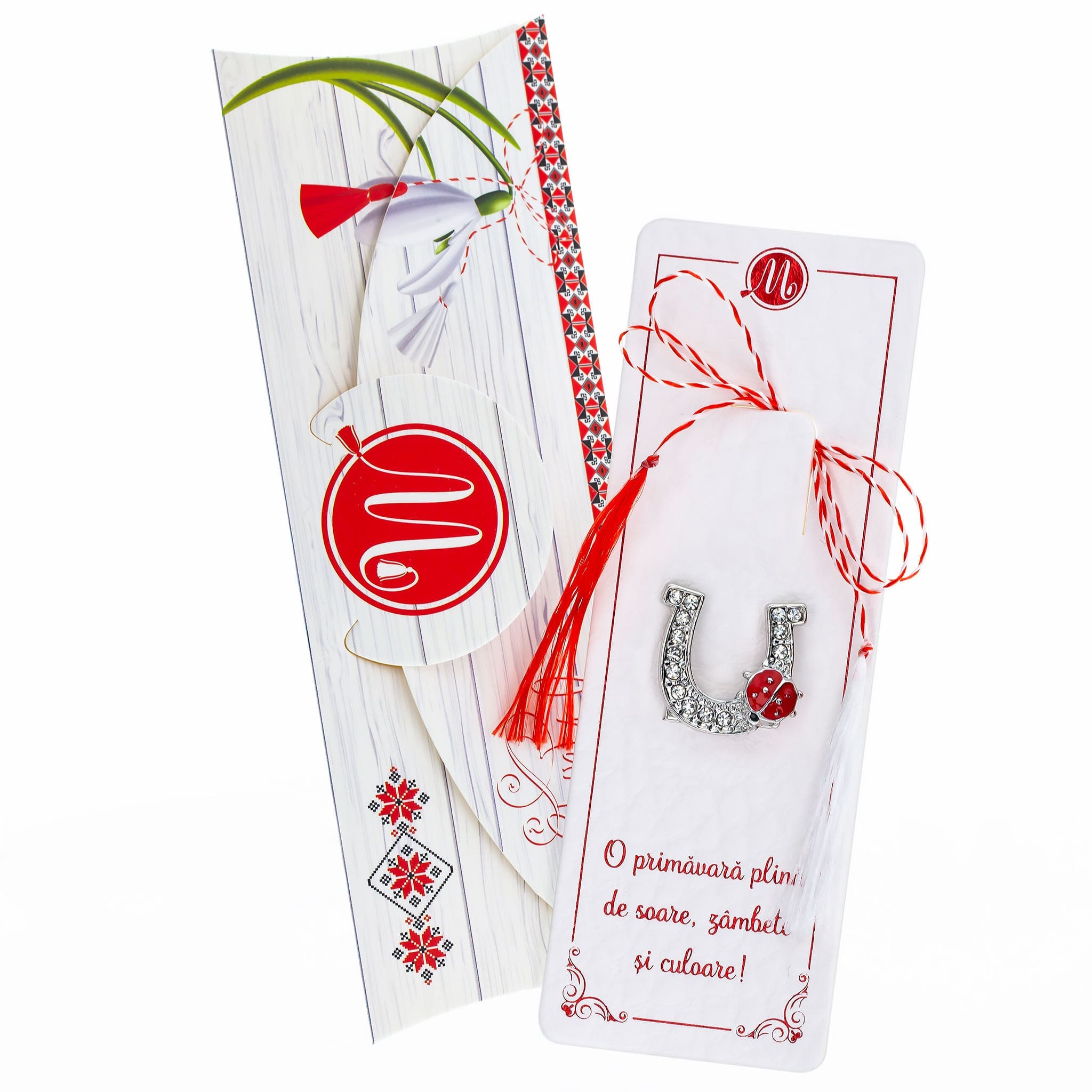 Martisor broche herradura con mariquita con bolsita de regalo y mensaje personalizado