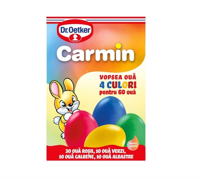 Carmin Vopsea Lichida pentru Oua de Paste in 4 Culori – Kit 60 Oua pentru Pastele