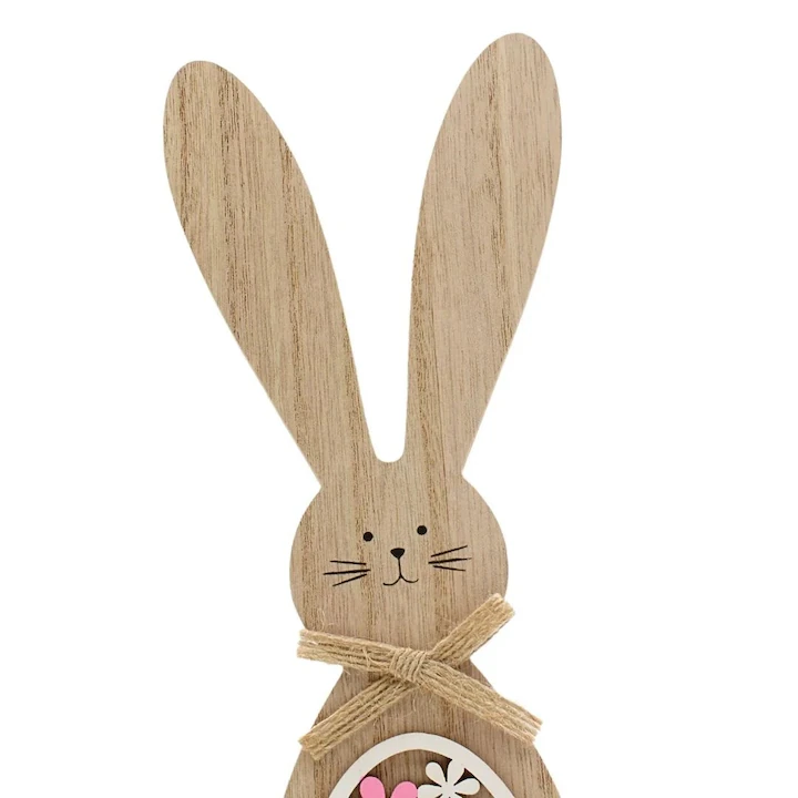 Iepuras Decorativ de Paste cu Ou Floral – Lemn 25 cm 1