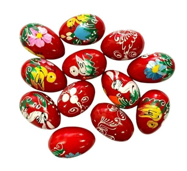 Huevo de madera decorativo rojo pintado a mano - Símbolo ortodoxo de Pascua 45 x 3 cm