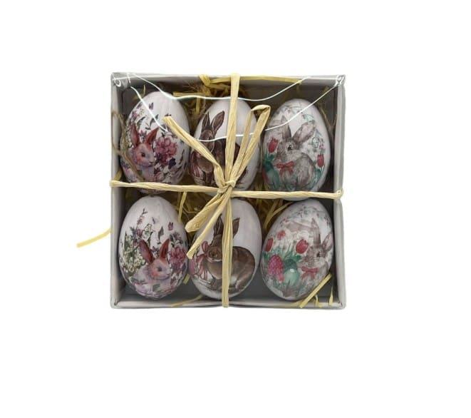 Set de 6 huevos de Pascua con conejos decorativos - Ornamentos ortodoxos de Pascua 4 x 6 cm