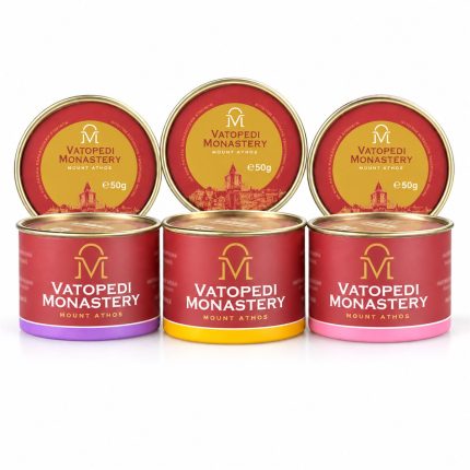 Tămâie Vatoped 50 g – Muntele Athos, Cutie de Metal